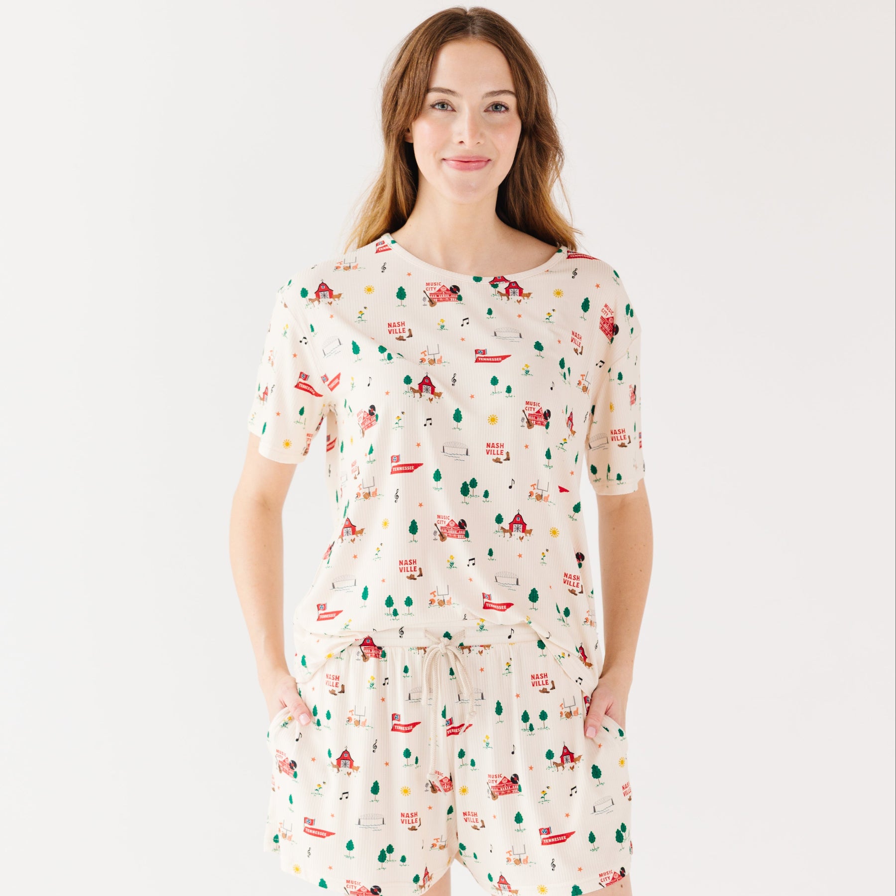 Music City Tennessee Small Ribbed Women's Shorts Set