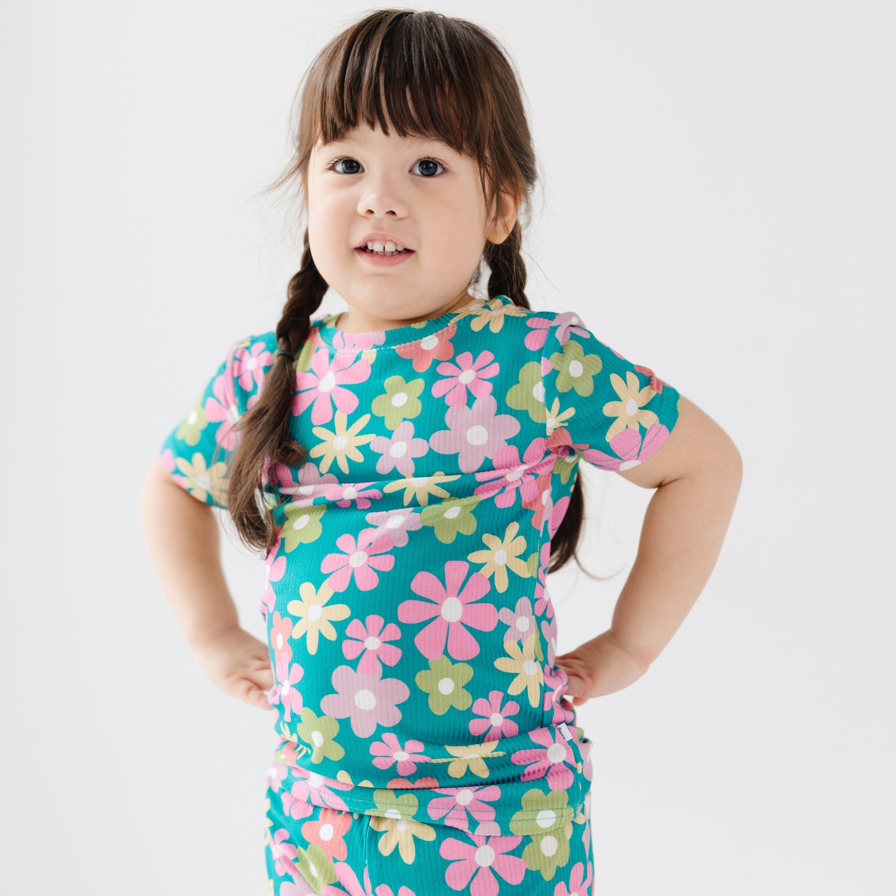 Retro Daisies Small Ribbed Shorts Two-Piece Set
