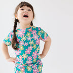 Retro Daisies Small Ribbed Shorts Two-Piece Set