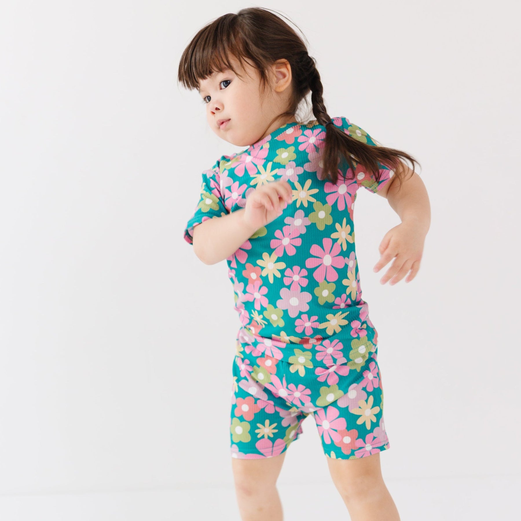 Retro Daisies Small Ribbed Shorts Two-Piece Set