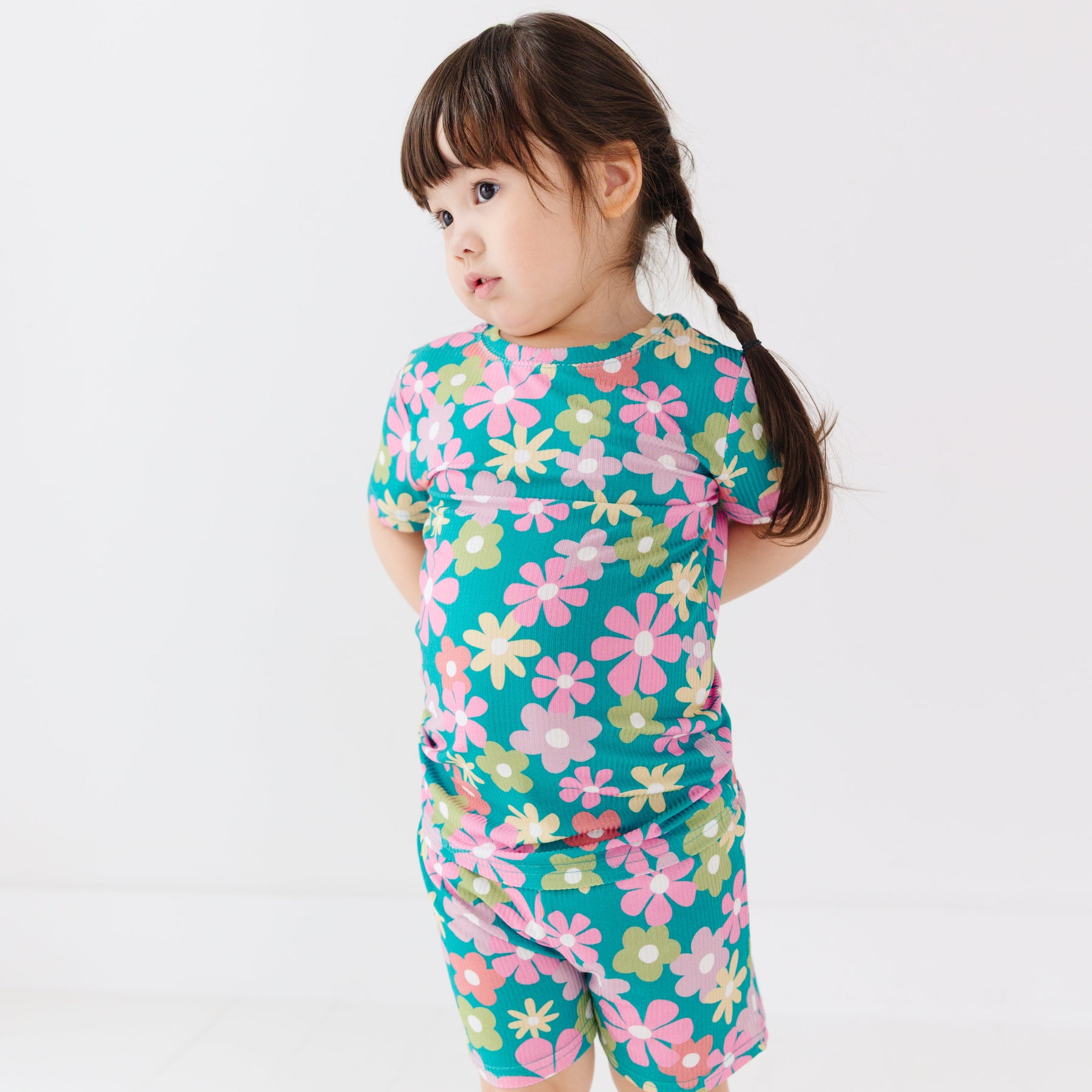 Retro Daisies Small Ribbed Shorts Two-Piece Set