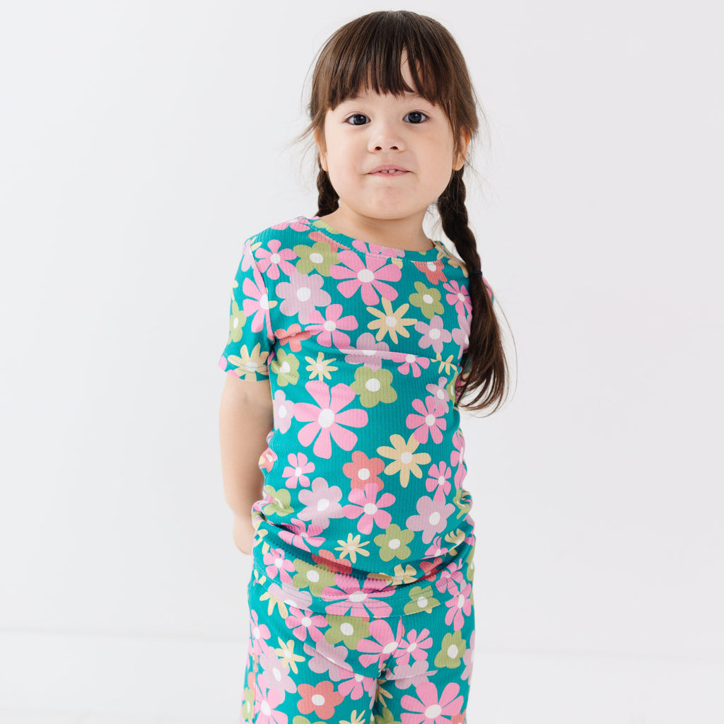Retro Daisies Small Ribbed Shorts Two-Piece Set