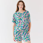 Retro Daisies Small Ribbed Women's Short Sleeve Top