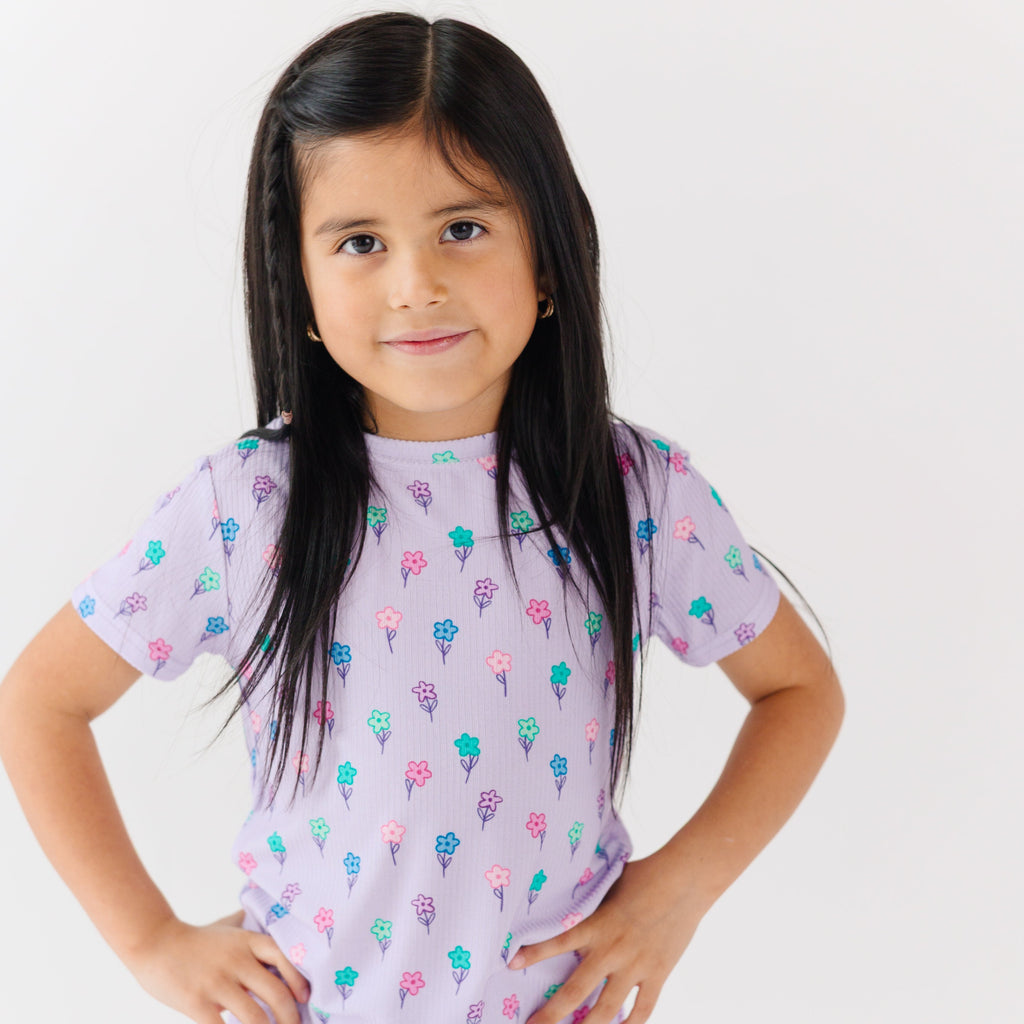 Lilac Daisies Small Ribbed Shorts Two-Piece Set