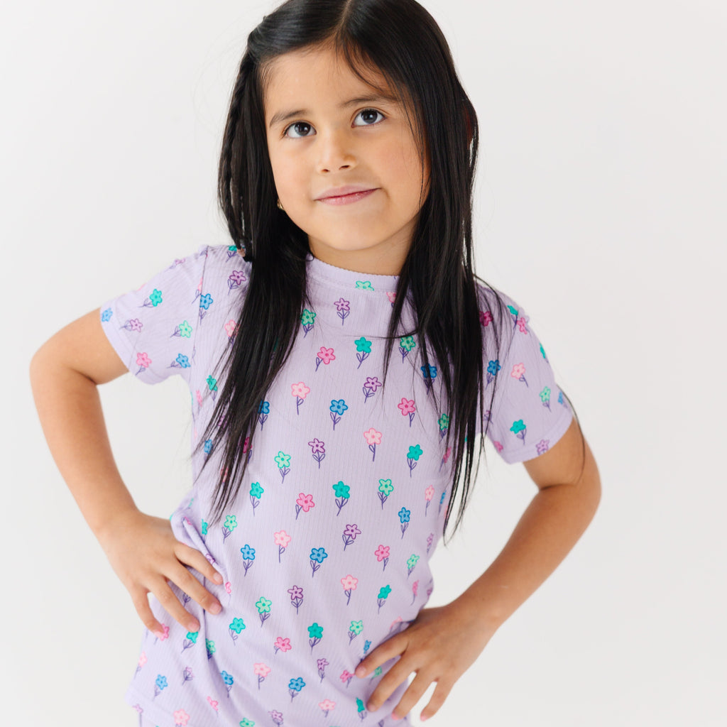 Lilac Daisies Small Ribbed Shorts Two-Piece Set