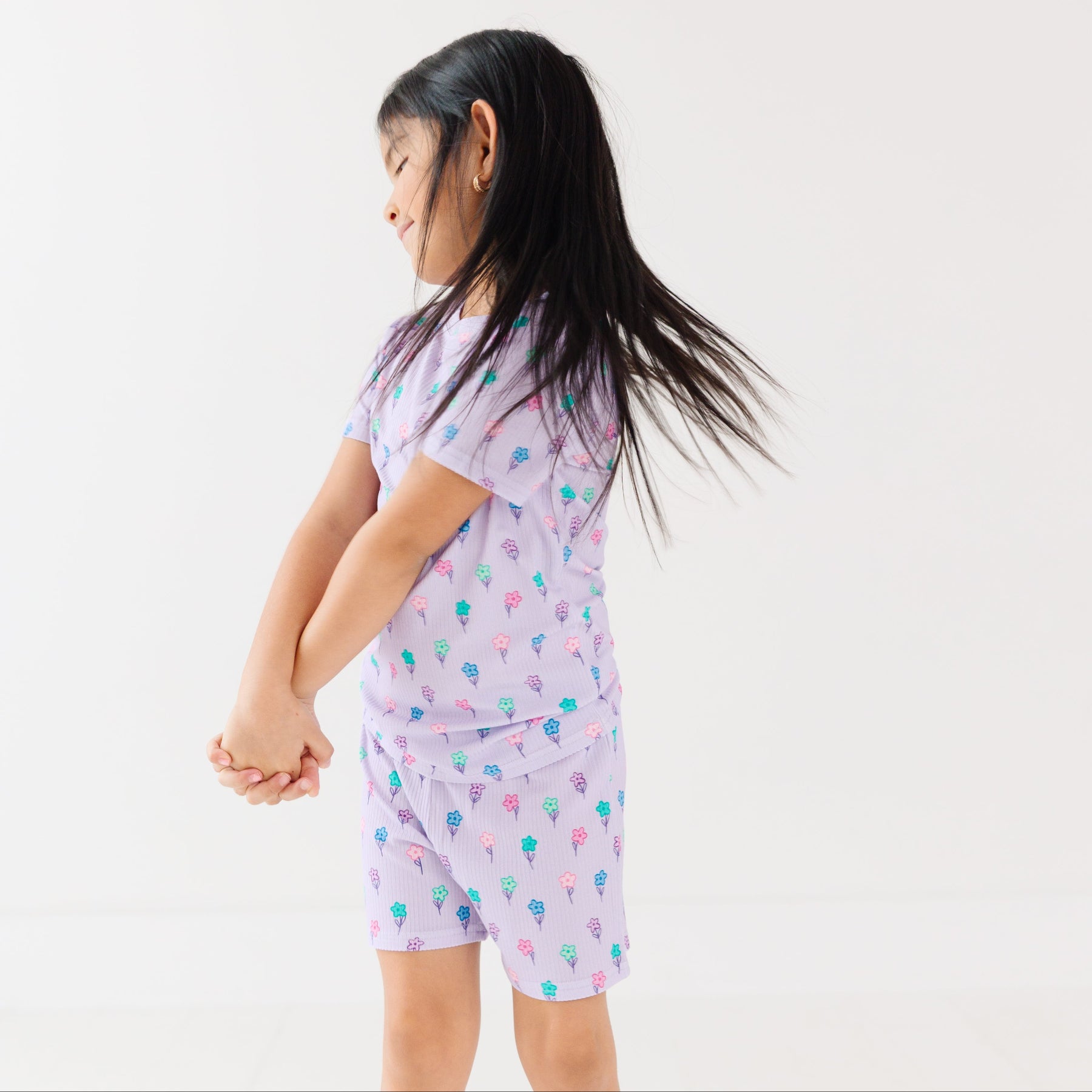 Lilac Daisies Small Ribbed Shorts Two-Piece Set