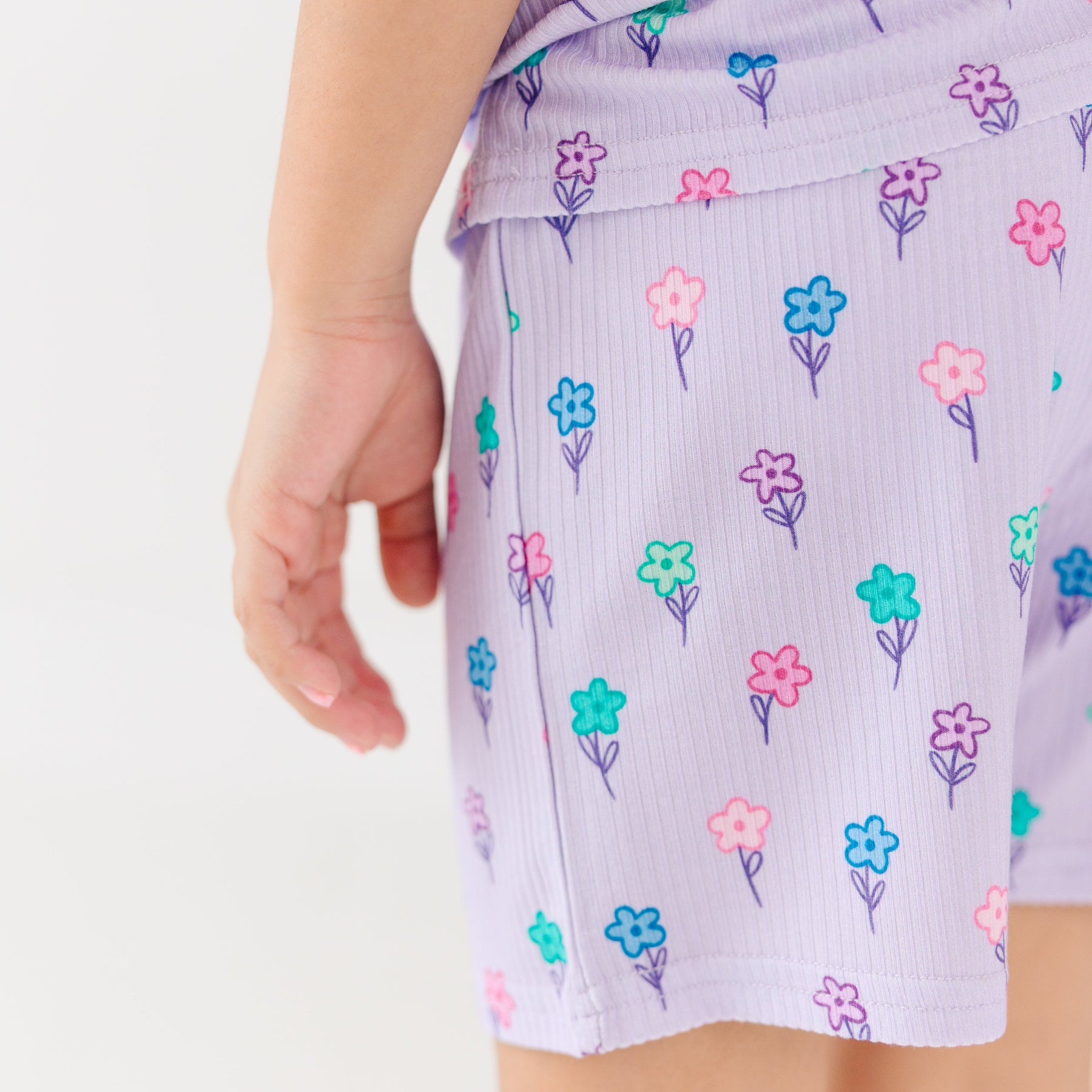 Lilac Daisies Small Ribbed Shorts Two-Piece Set