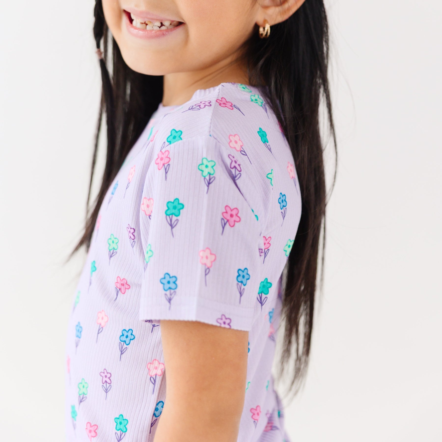 Lilac Daisies Small Ribbed Shorts Two-Piece Set