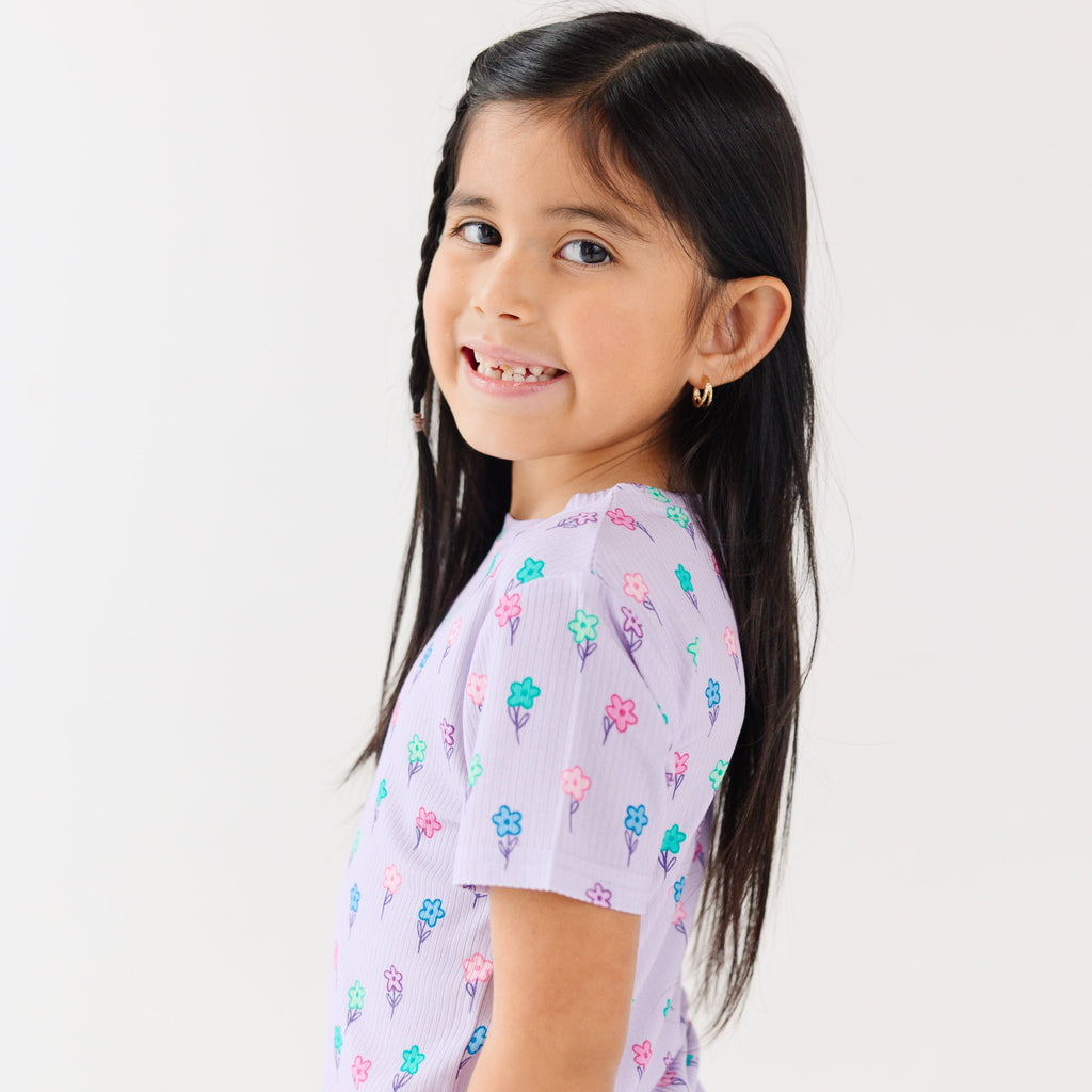 Lilac Daisies Small Ribbed Shorts Two-Piece Set