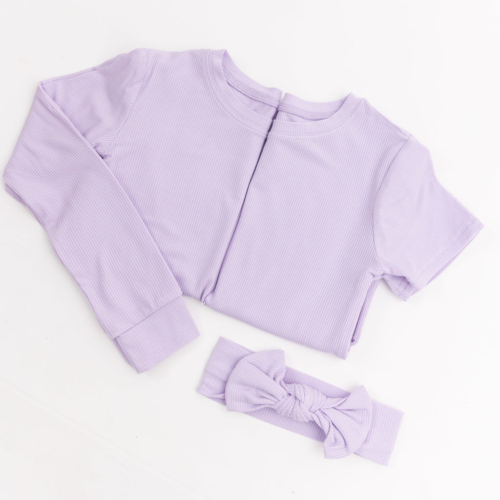 Lavender Small Ribbed Shorts Two-Piece Set