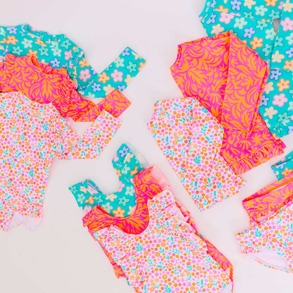 Bright Turquoise Daisies Two-Piece Bathing Suit