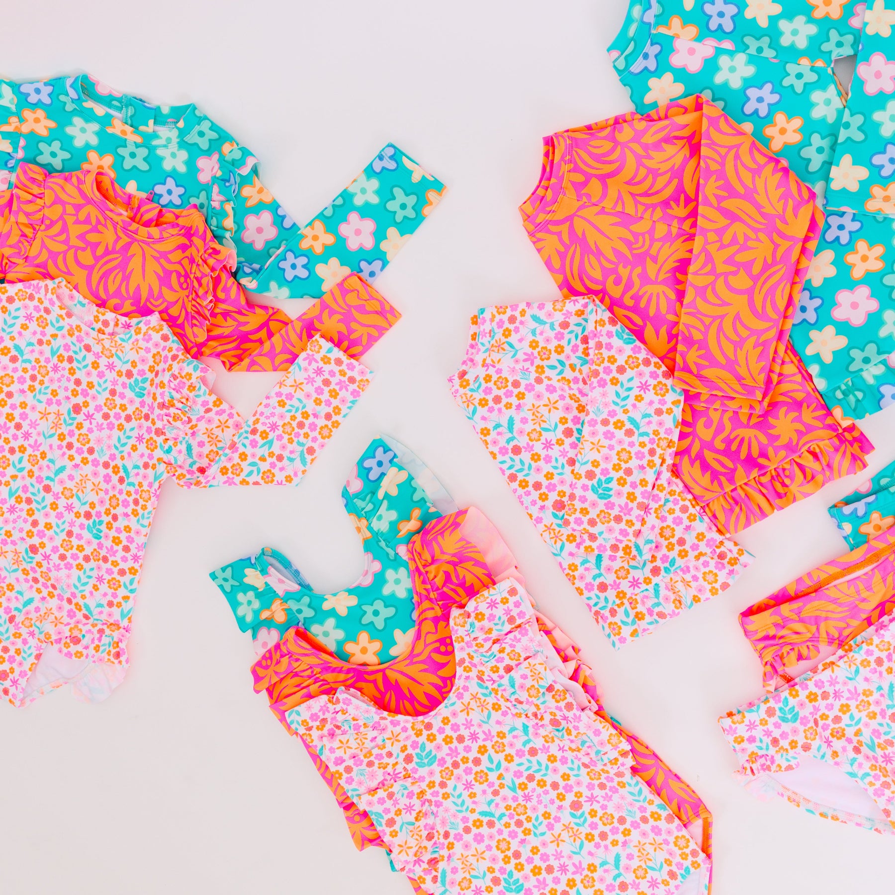 Bright Turquoise Daisies Two-Piece Bathing Suit