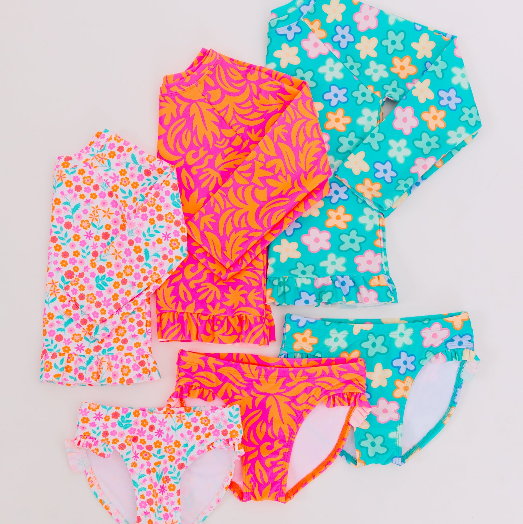 Bright Turquoise Daisies Two-Piece Bathing Suit