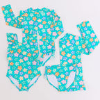 Bright Turquoise Daisies Two-Piece Bathing Suit