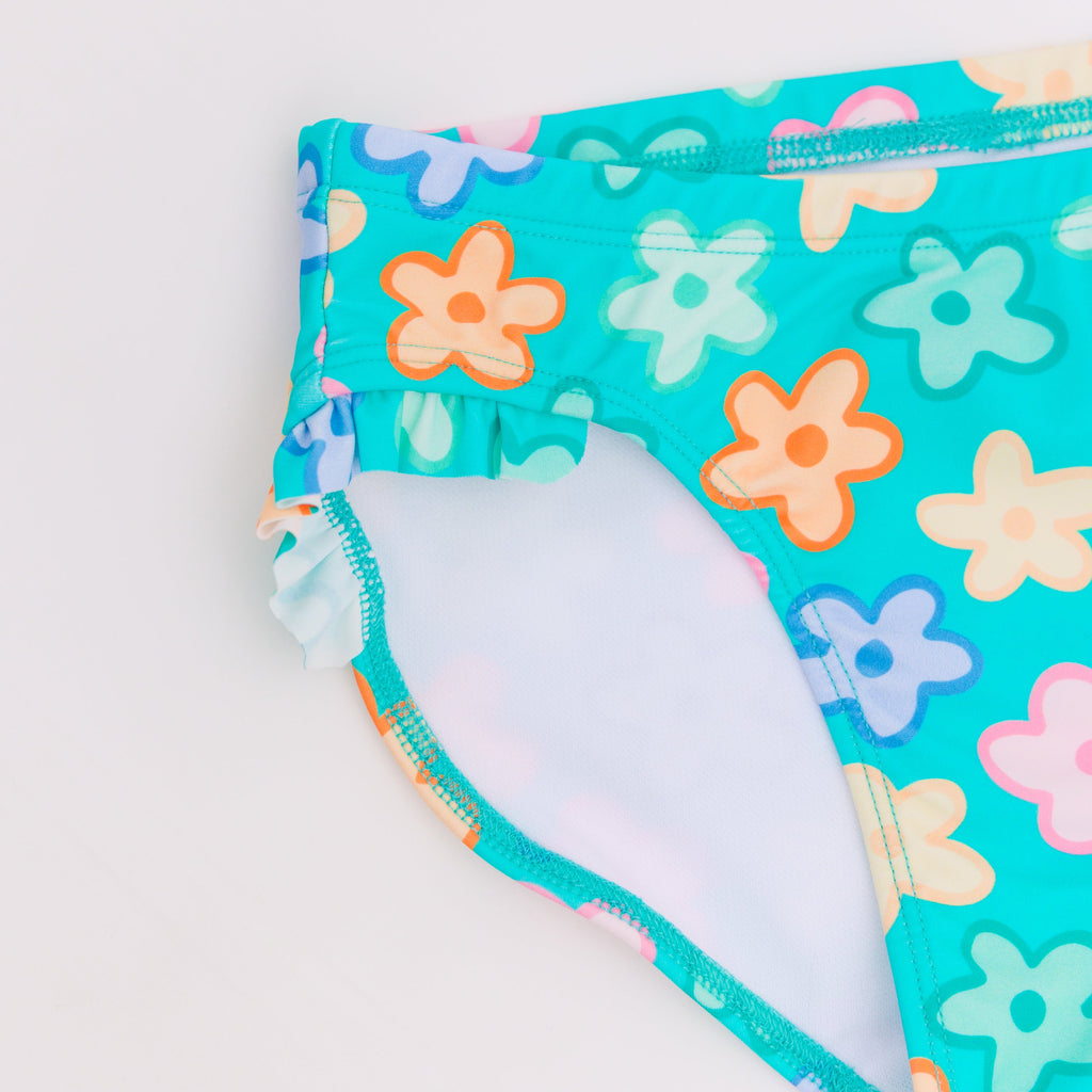 Bright Turquoise Daisies Two-Piece Bathing Suit