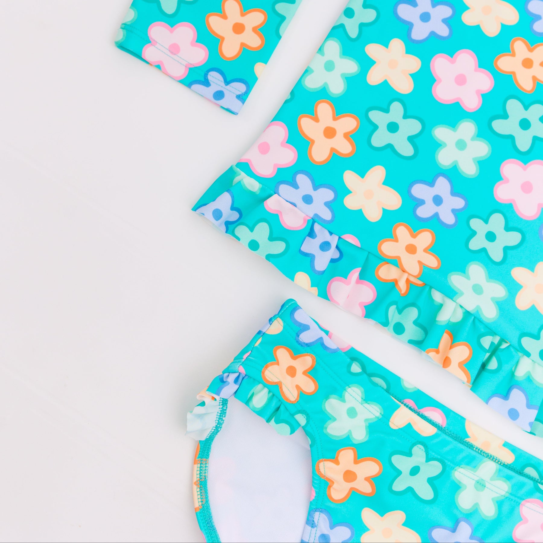 Bright Turquoise Daisies Two-Piece Bathing Suit