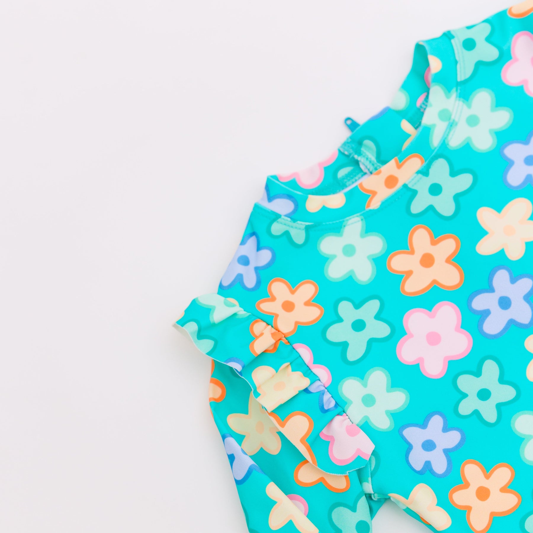 Bright Turquoise Daisies One-Piece Bathing Suit