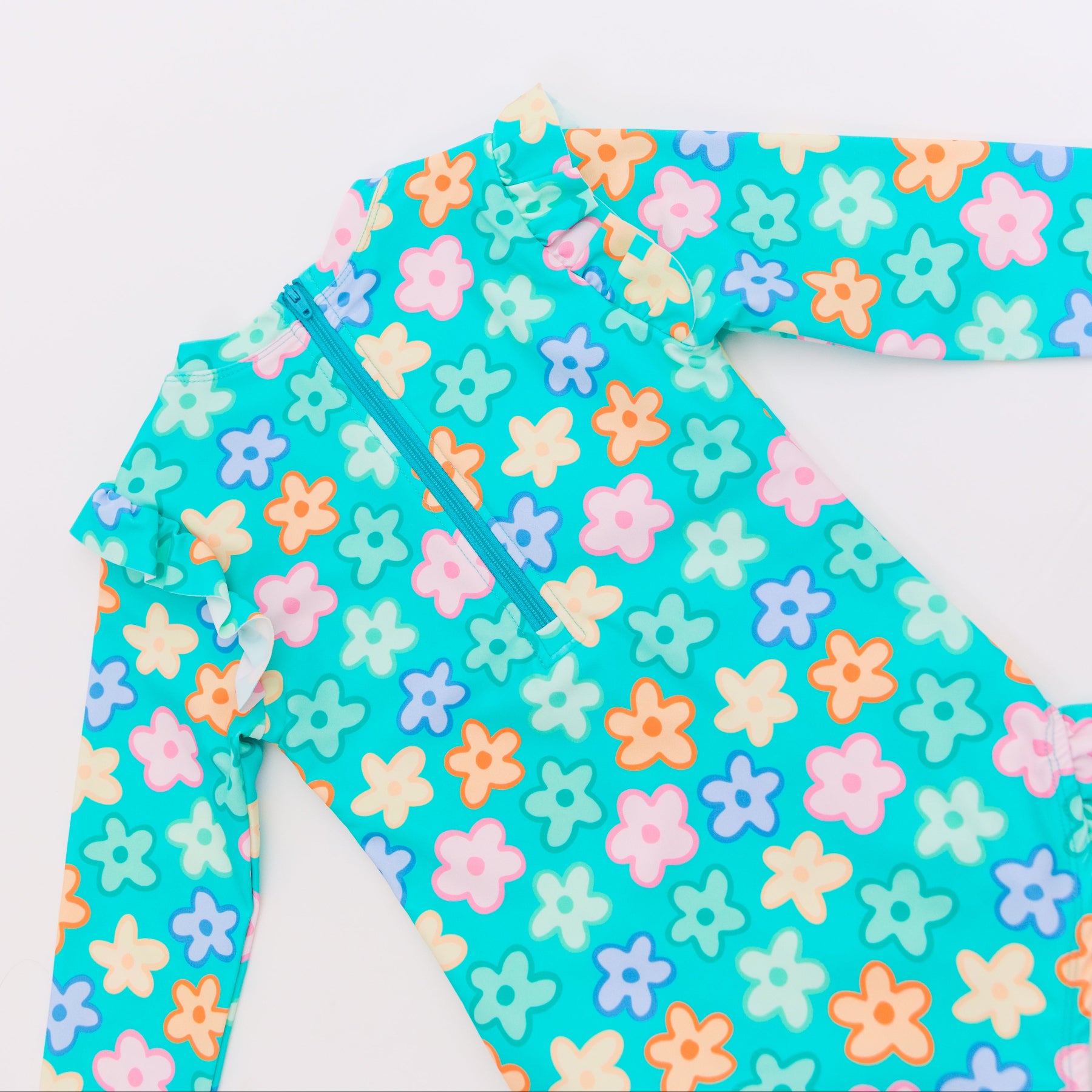 Bright Turquoise Daisies One-Piece Bathing Suit