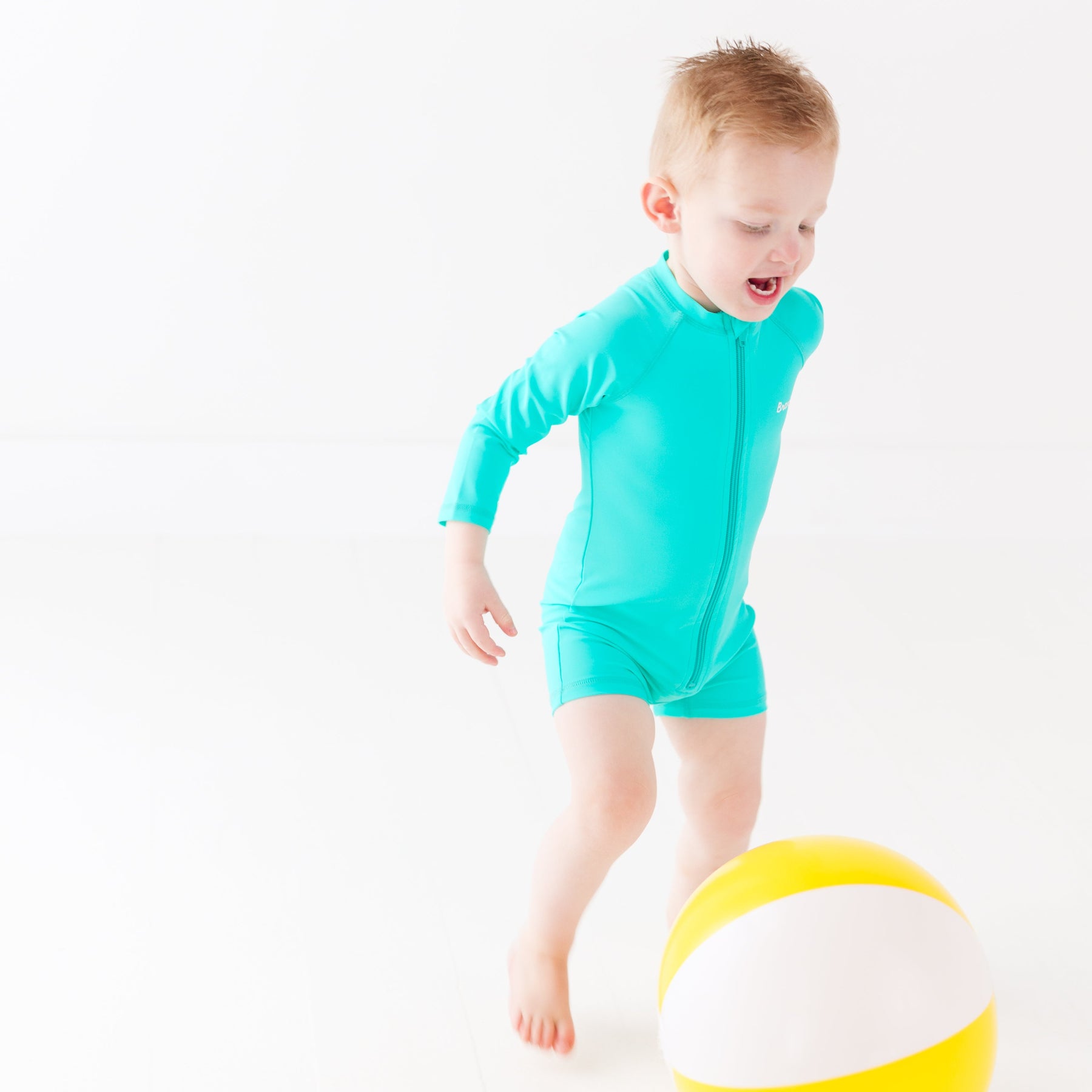 Neon Turquoise Long Sleeve Rash Guard Boy Shortie