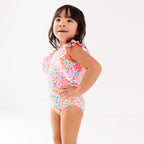 Neon Little Blooms Ruffle Sleeves One-Piece Bathing Suit