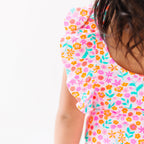 Neon Little Blooms Ruffle Sleeves One-Piece Bathing Suit
