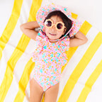 Neon Little Blooms Ruffle Sleeves One-Piece Bathing Suit