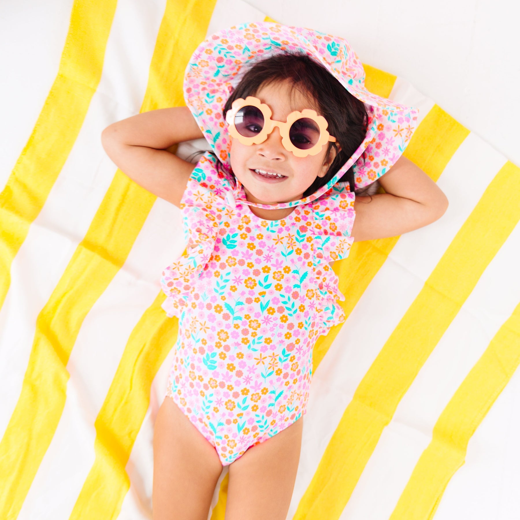 Neon Little Blooms Ruffle Sleeves One-Piece Bathing Suit