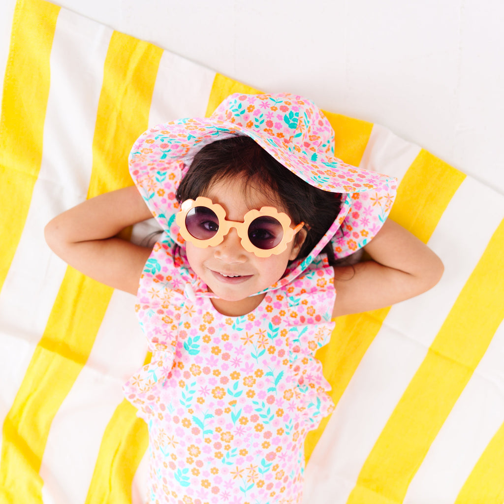 Neon Little Blooms Ruffle Sleeves One-Piece Bathing Suit