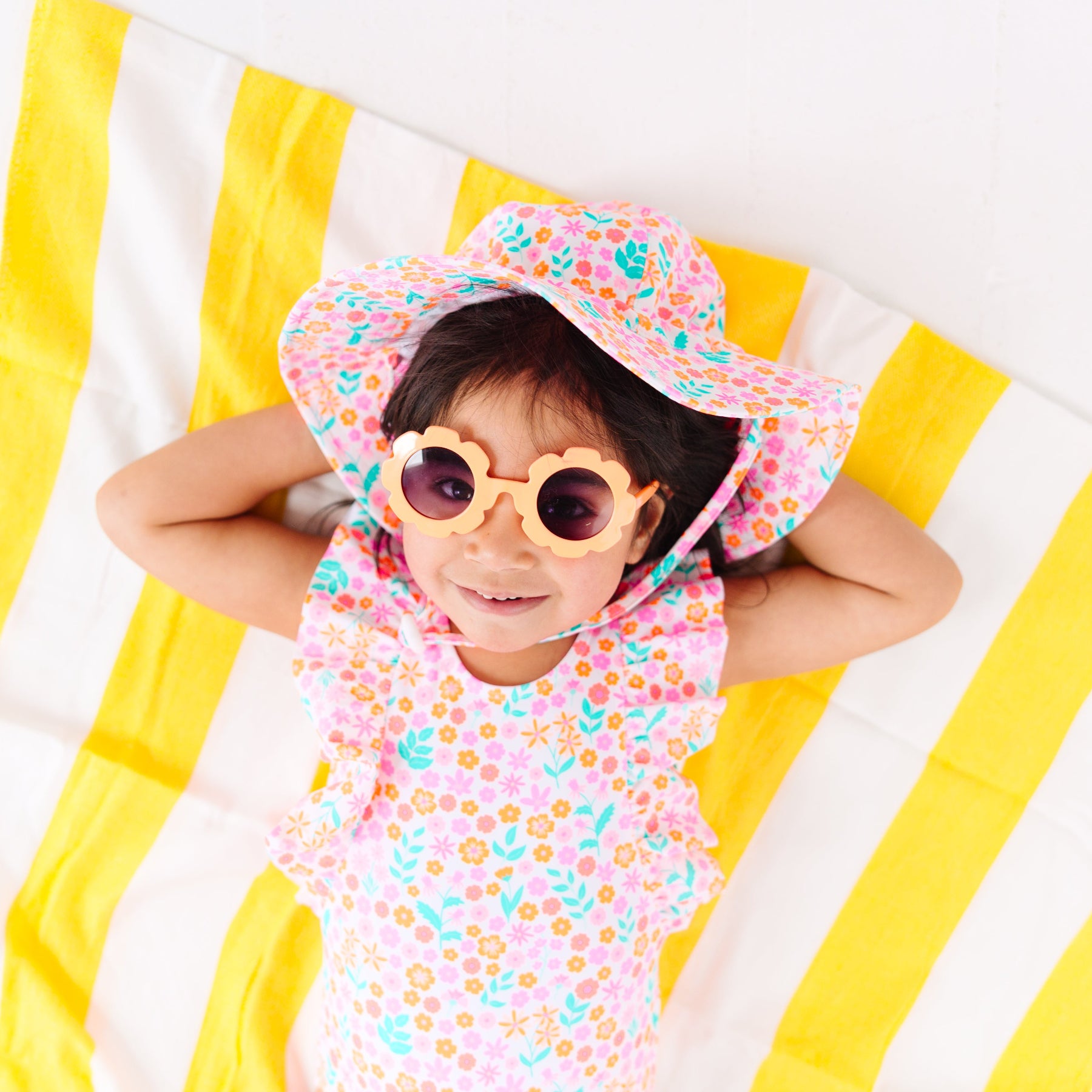 Neon Little Blooms Ruffle Sleeves One-Piece Bathing Suit