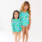 Bright Turquoise Daisies One-Piece Bathing Suit