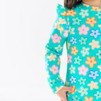 Bright Turquoise Daisies One-Piece Bathing Suit