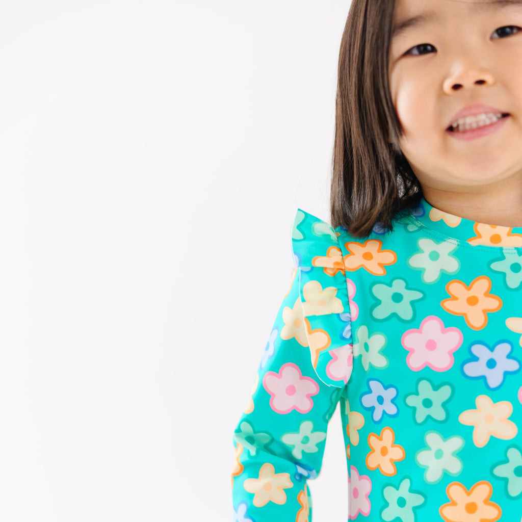 Bright Turquoise Daisies One-Piece Bathing Suit