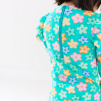 Bright Turquoise Daisies One-Piece Bathing Suit