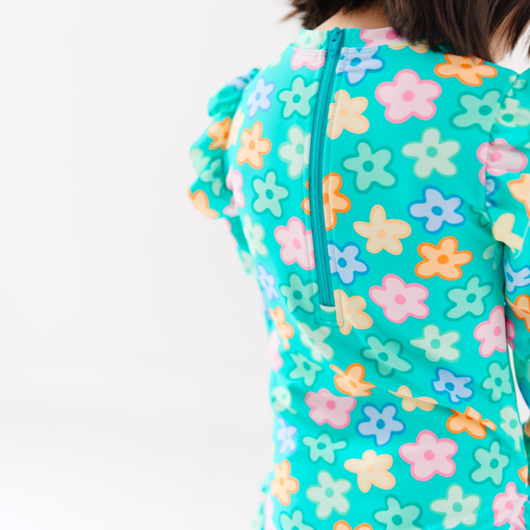 Bright Turquoise Daisies One-Piece Bathing Suit