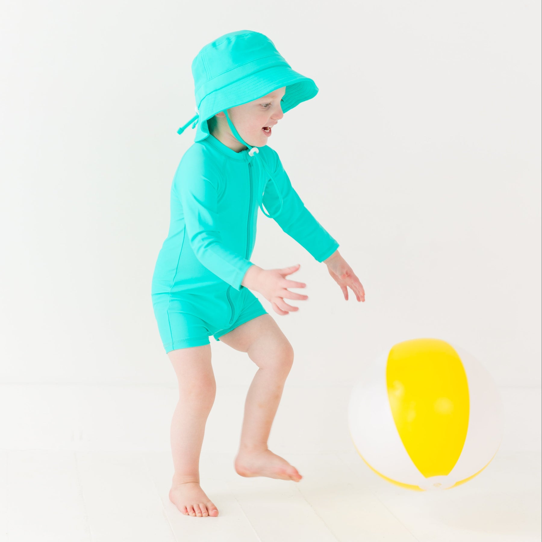 Neon Turquoise Long Sleeve Rash Guard Boy Shortie