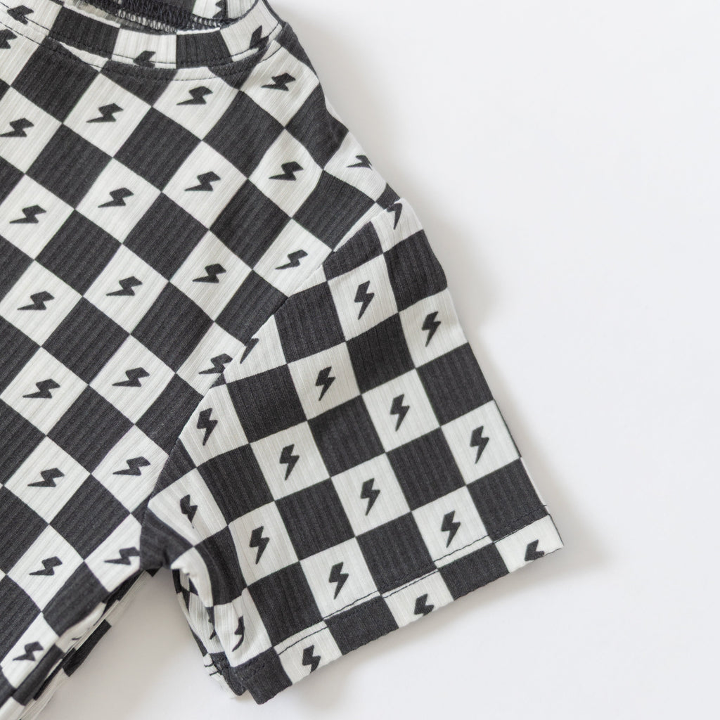 Checkered Lightning Bolt Small Ribbed Shorts Two-Piece Set