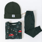 Red Christmas Trucks Bamboo French Terry Pullover and Joggers Set