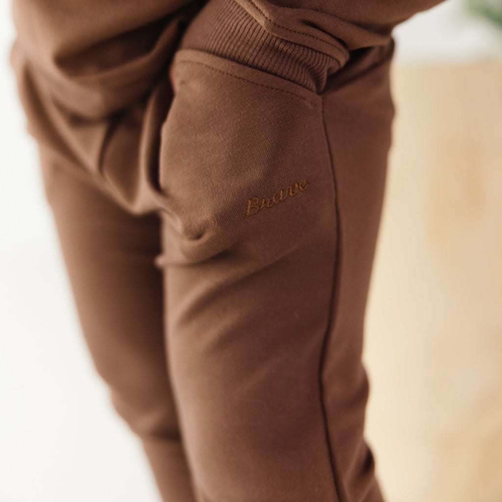 Brown Vertical Stripe Bamboo French Terry Pullover & Jogger Set