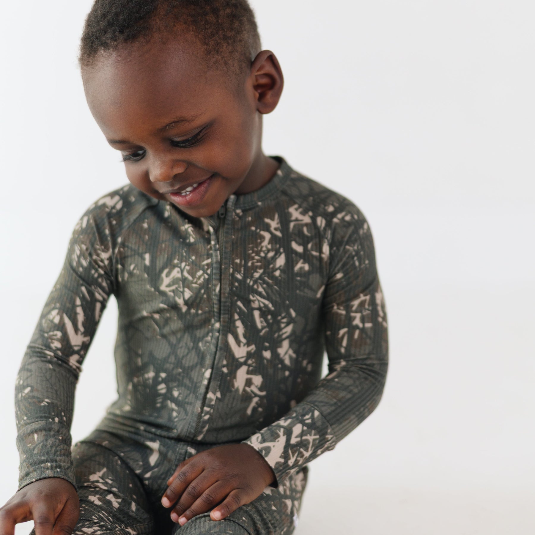 Woodland Camo Small Ribbed Zip Romper