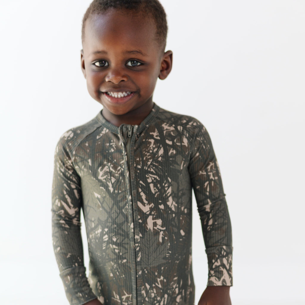Woodland Camo Small Ribbed Zip Romper