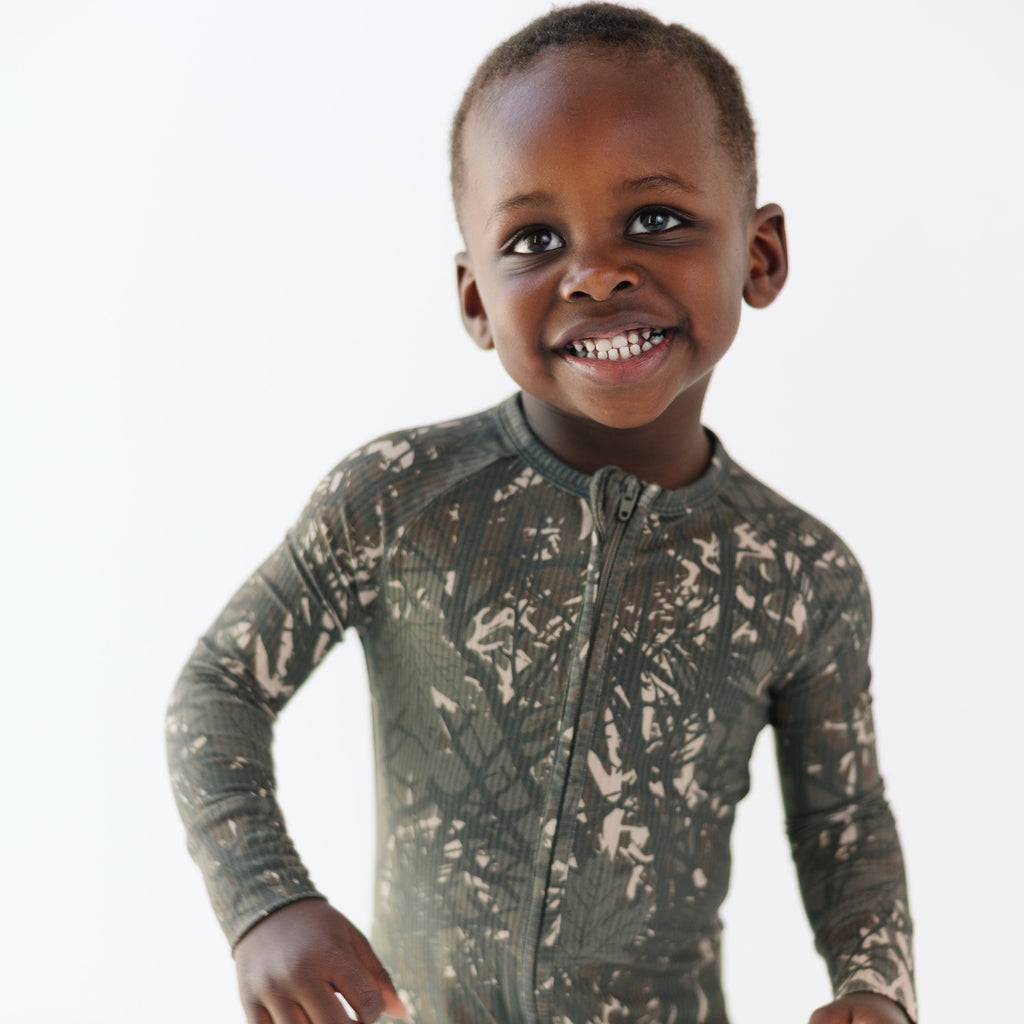 Woodland Camo Small Ribbed Zip Romper