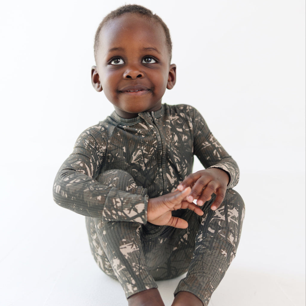 Woodland Camo Small Ribbed Zip Romper