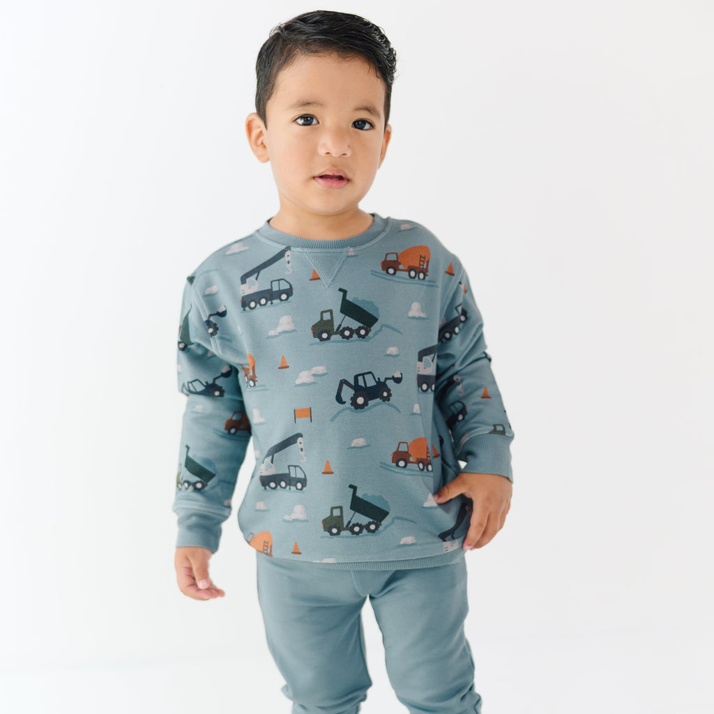 Slate Blue Construction Bamboo French Terry Pullover