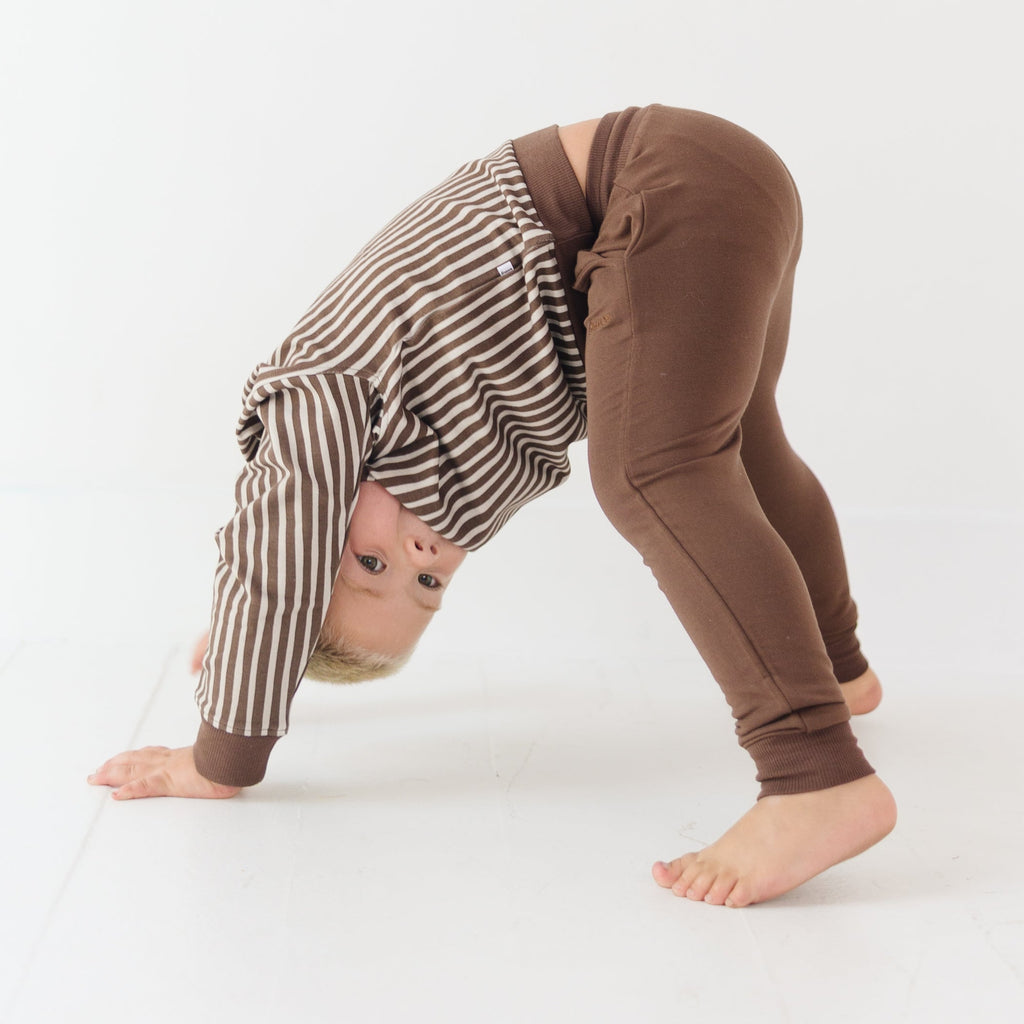 Brown Vertical Stripe Bamboo French Terry Pullover