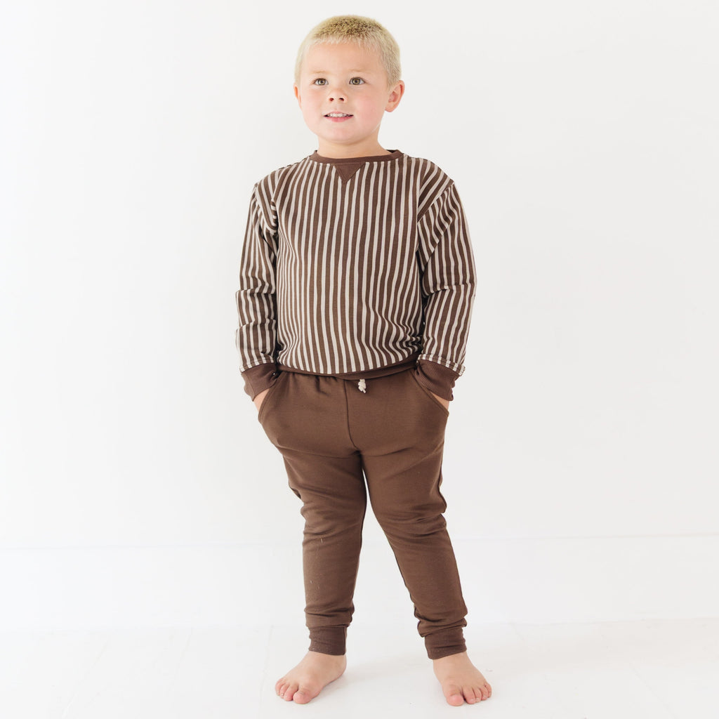 Brown Vertical Stripe Bamboo French Terry Pullover