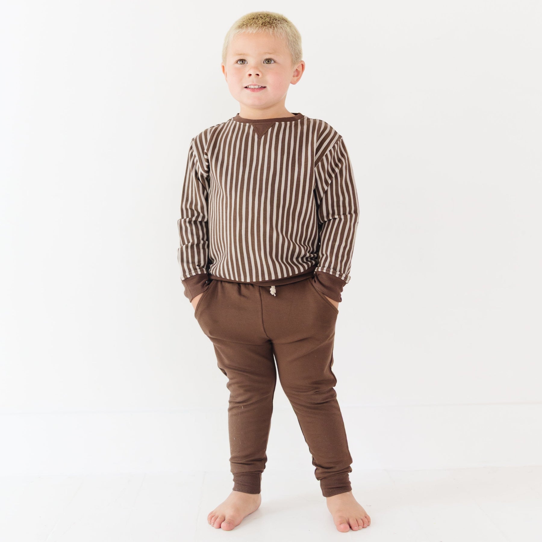 Brown Vertical Stripe Bamboo French Terry Pullover