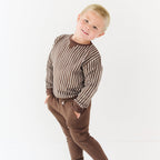 Brown Vertical Stripe Bamboo French Terry Pullover