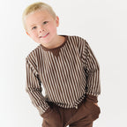 Brown Vertical Stripe Bamboo French Terry Pullover