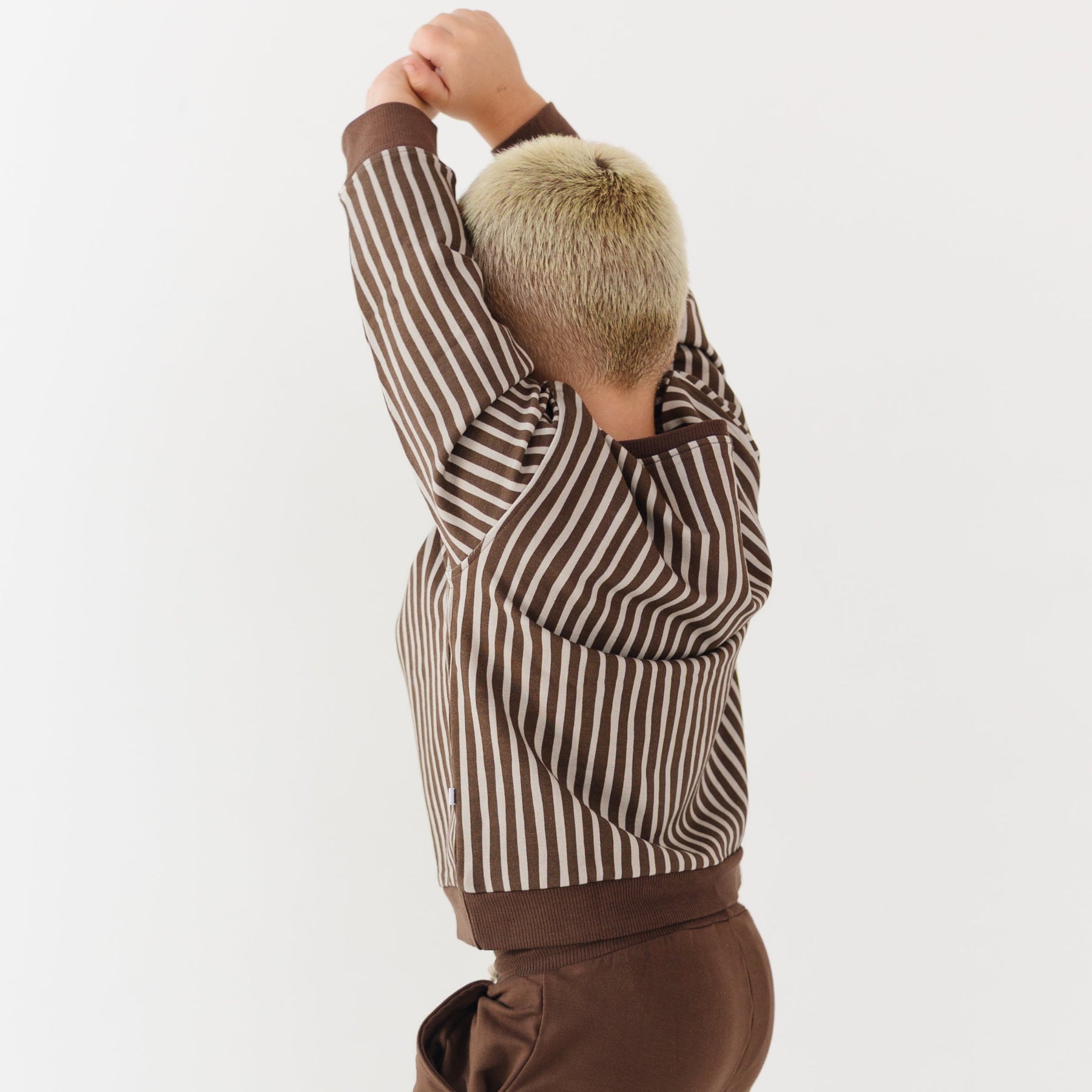 Brown Vertical Stripe Bamboo French Terry Pullover
