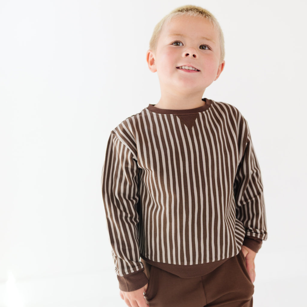 Brown Vertical Stripe Bamboo French Terry Pullover